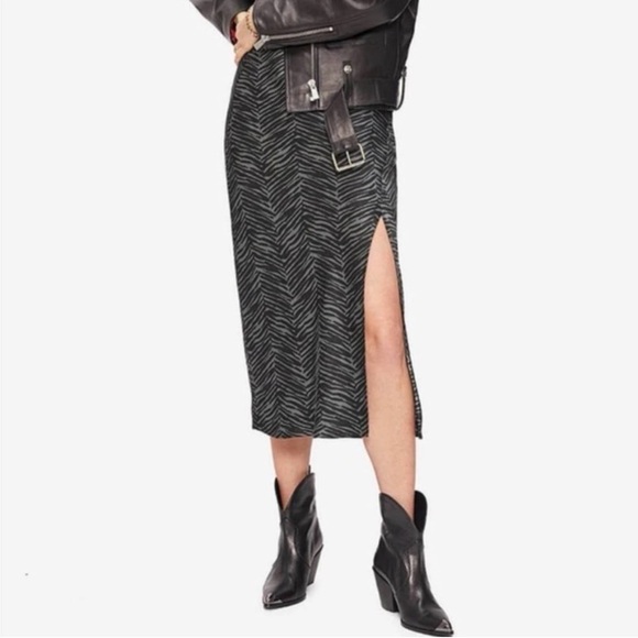 NEW Anine Bing Dolly Silk Midi Skirt Green Zebra Size Medium - Picture 2 of 10